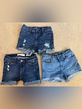 Hollister Women's Denim Shorts Trio - Dark Blue & Light Blue